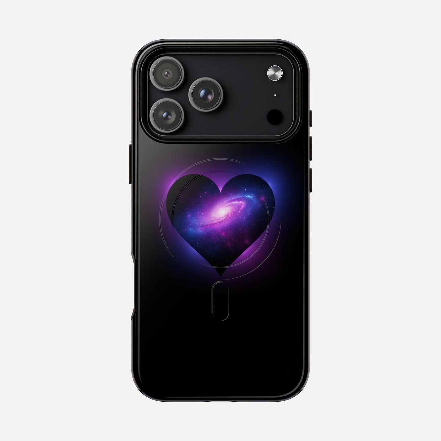 Galaxy Heart Tough Magnetic Phone Case — Magnetic Protective iPhone Cover with Purple Nebula Design iPhone 17 Pro Max Glossy Phone Case