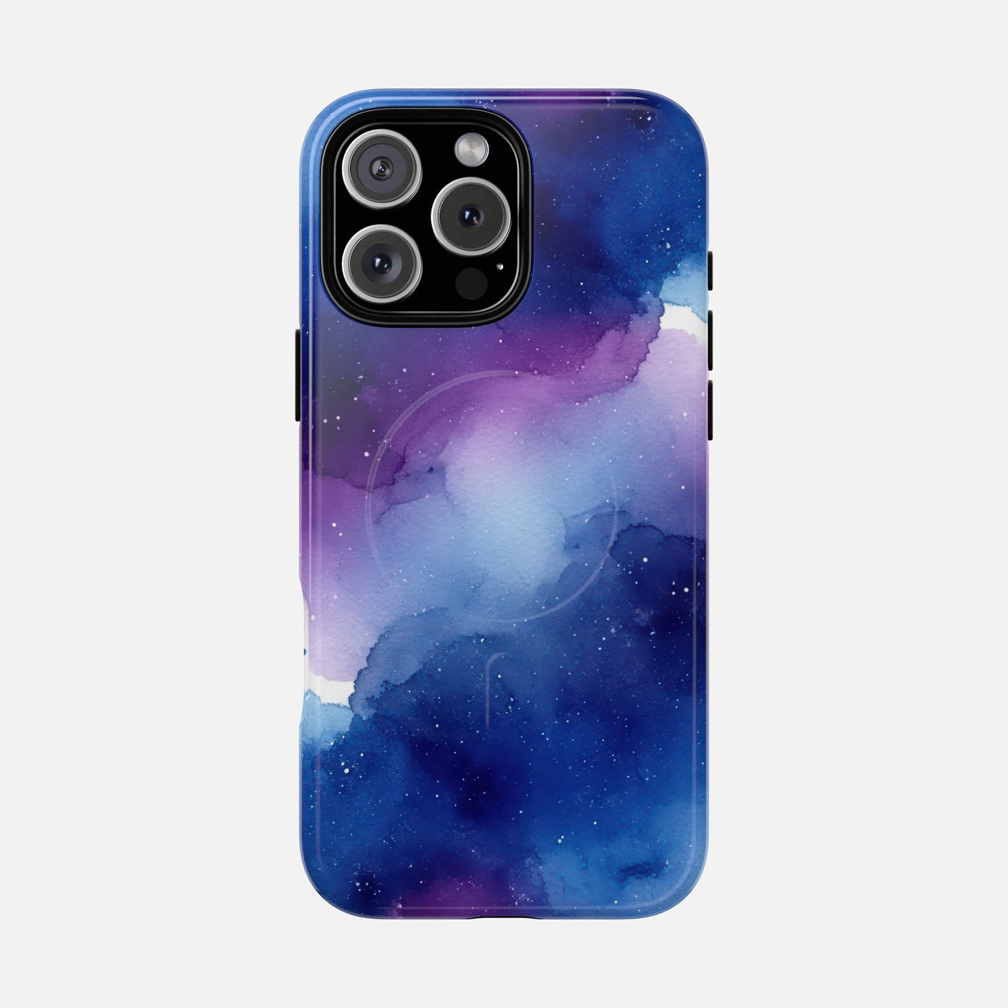 Galaxy Watercolor Tough Magnetic Phone Case — Blue Purple Nebula MagSafe Cover iPhone 16 Pro Max Glossy Phone Case