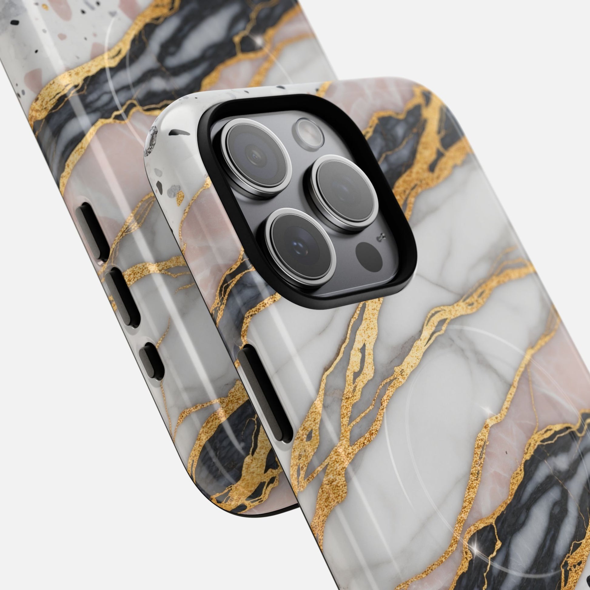 Luxury marble phone case with gold veining, sleek design for iPhone camera protection