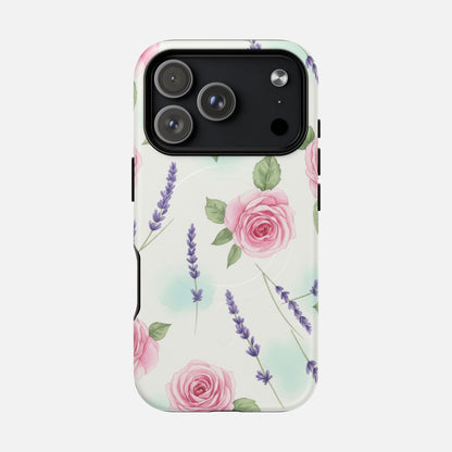 Floral Rose & Lavender iPhone Case — Tough Magnetic | MagSafe Compatible