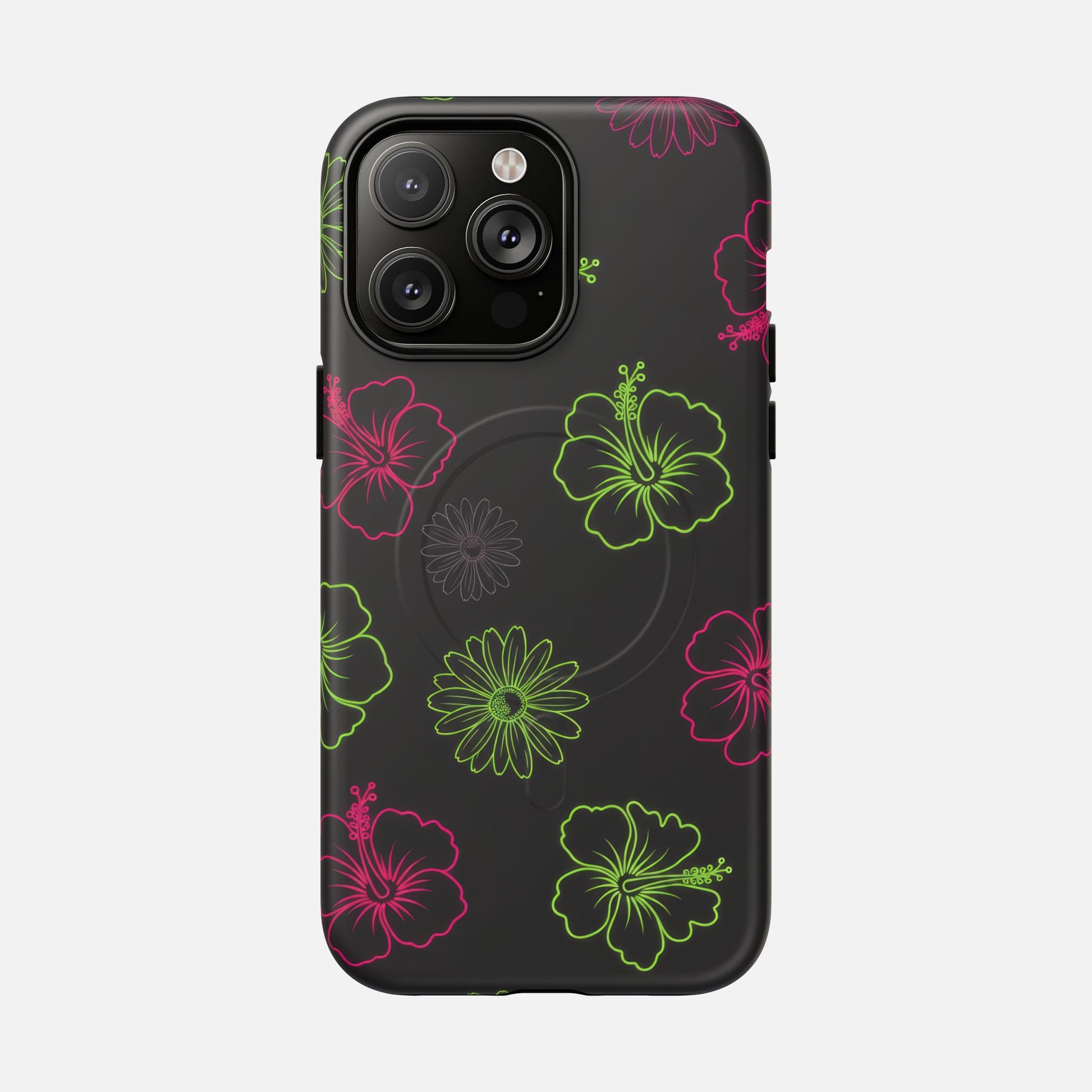 Neon Hibiscus Tough Magnetic Phone Case — Tropical Floral Protective Cover iPhone 14 Pro Max Matte Phone Case