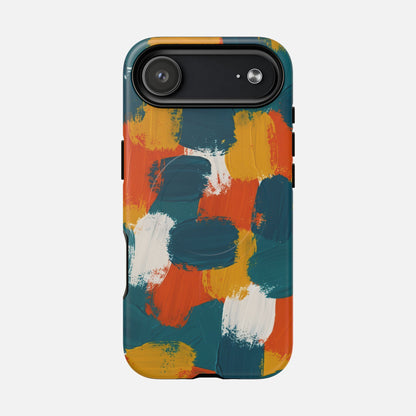 Abstract Brushstroke Colorful Teal, Orange & Mustard iPhone Case — Tough Magnetic | MagSafe Compatible