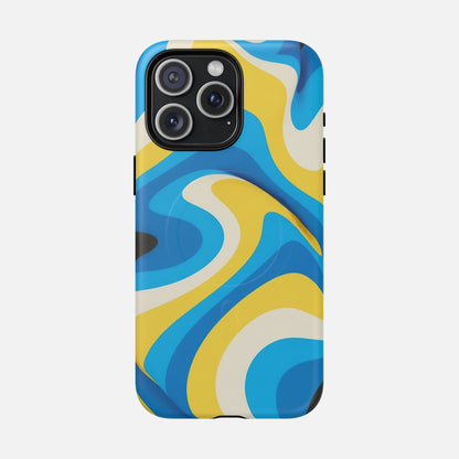 Blue & Yellow Abstract Swirl iPhone Case — Tough Magnetic | MagSafe Compatible