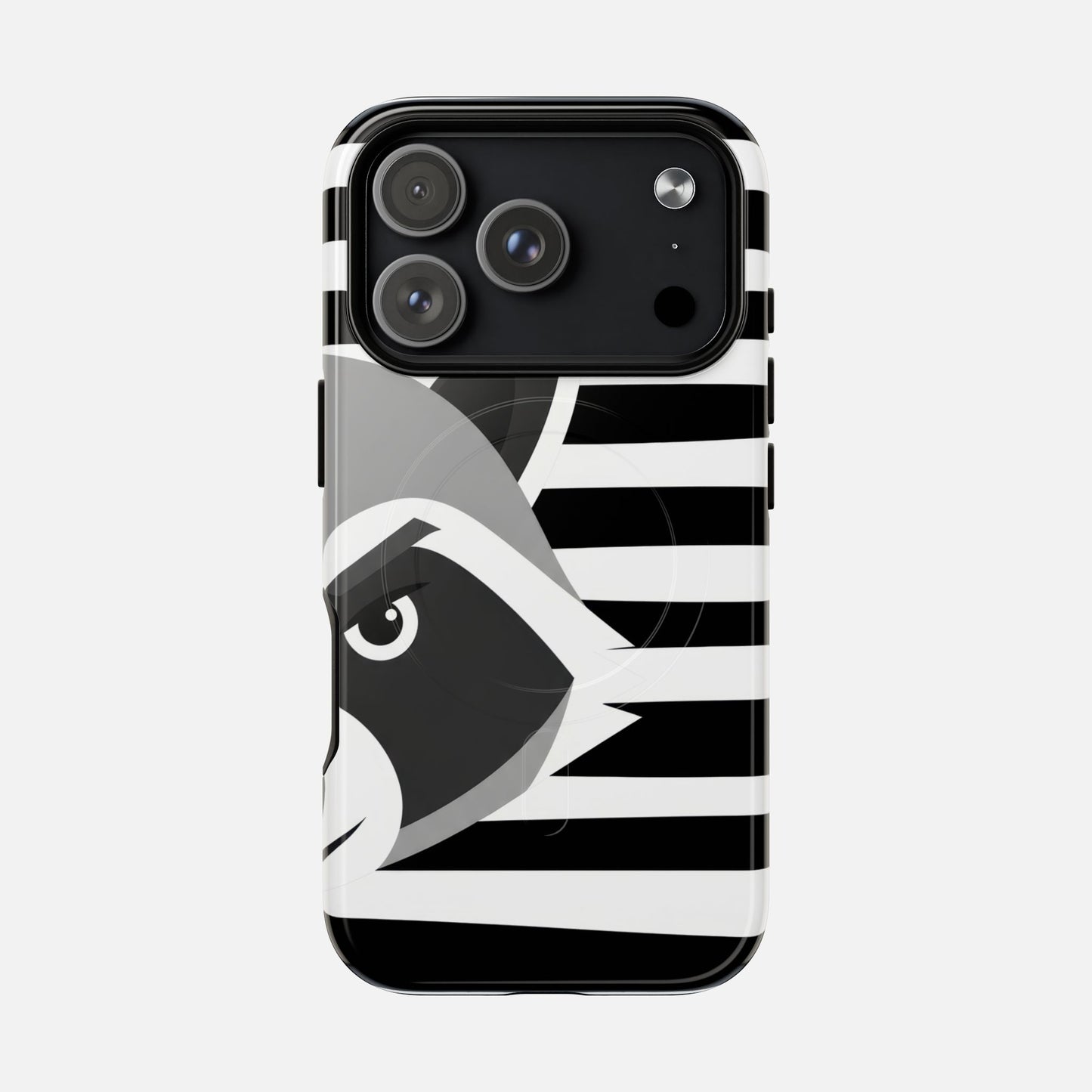 Raccoon Stripe Tough Magnetic Phone Case — Black & White Animal Design iPhone 17 Pro Glossy Phone Case