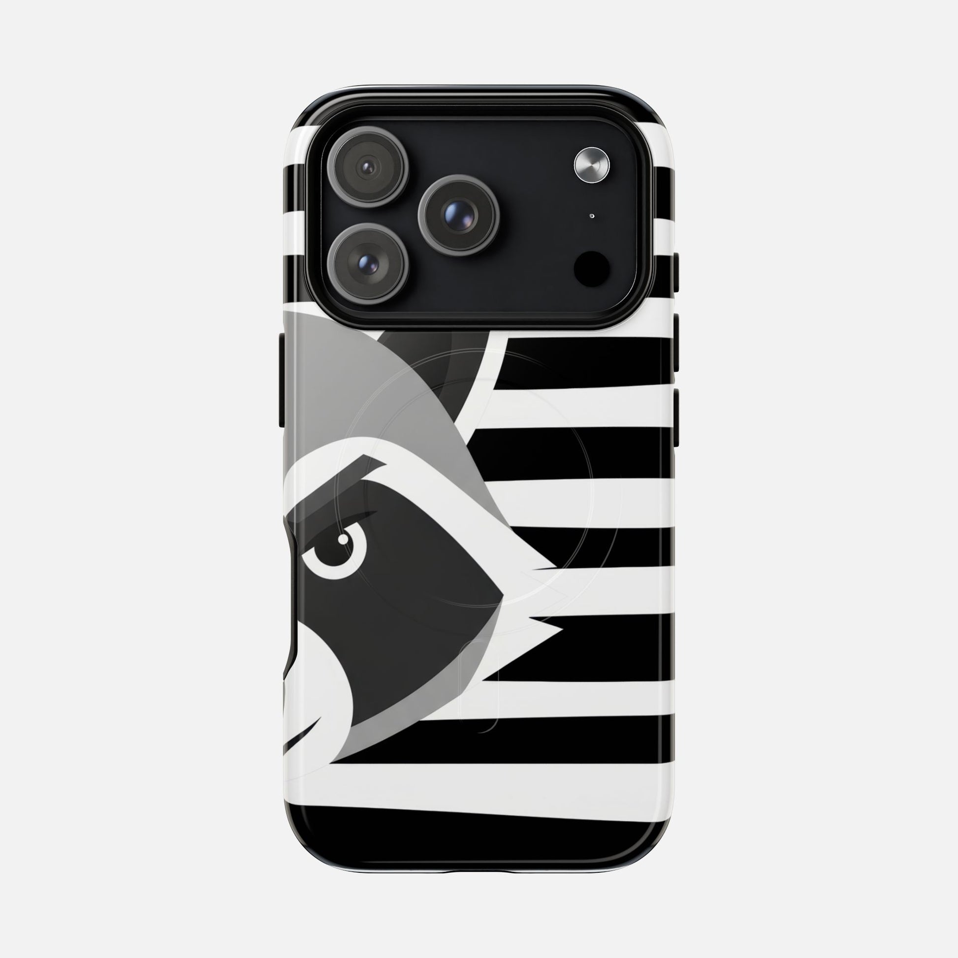 Raccoon Stripe Tough Magnetic Phone Case — Black & White Animal Design iPhone 17 Pro Glossy Phone Case