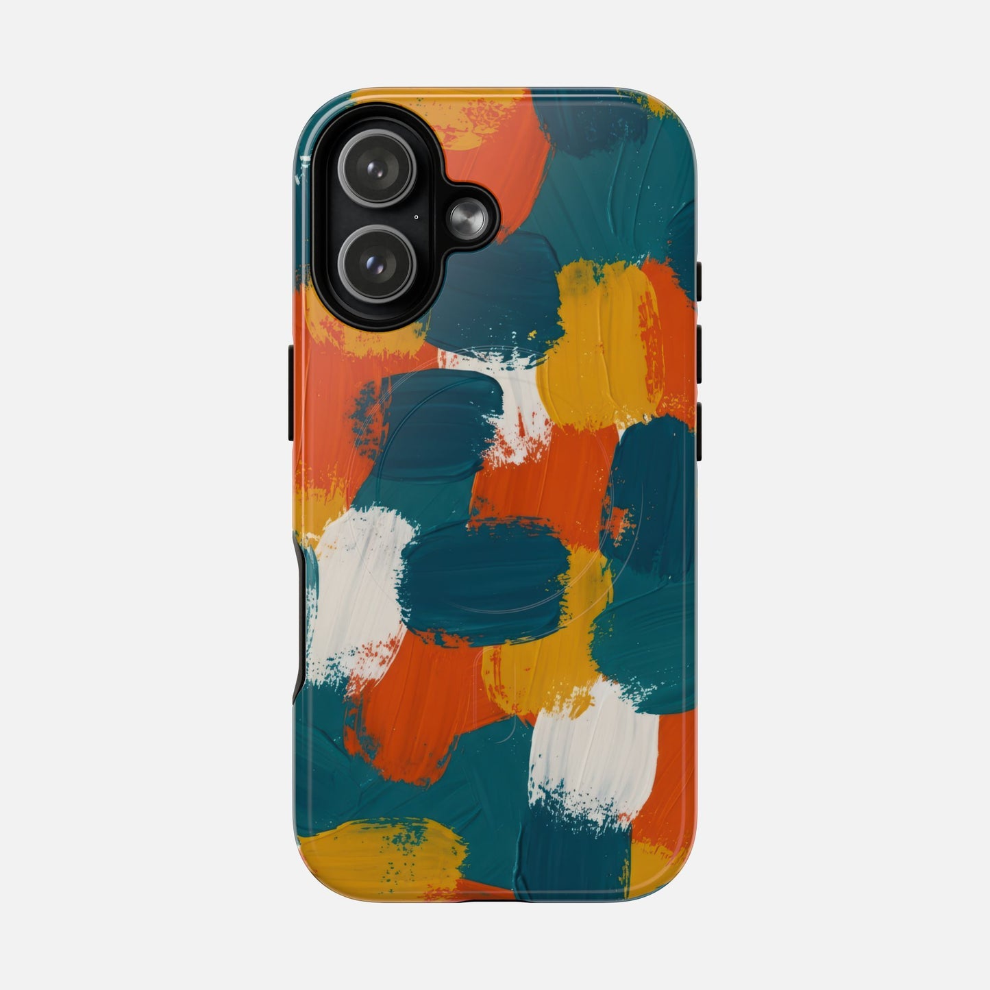 Abstract Brushstroke Tough Magnetic Phone Case — Colorful Teal, Orange & Mustard Protection iPhone 17 Glossy Phone Case