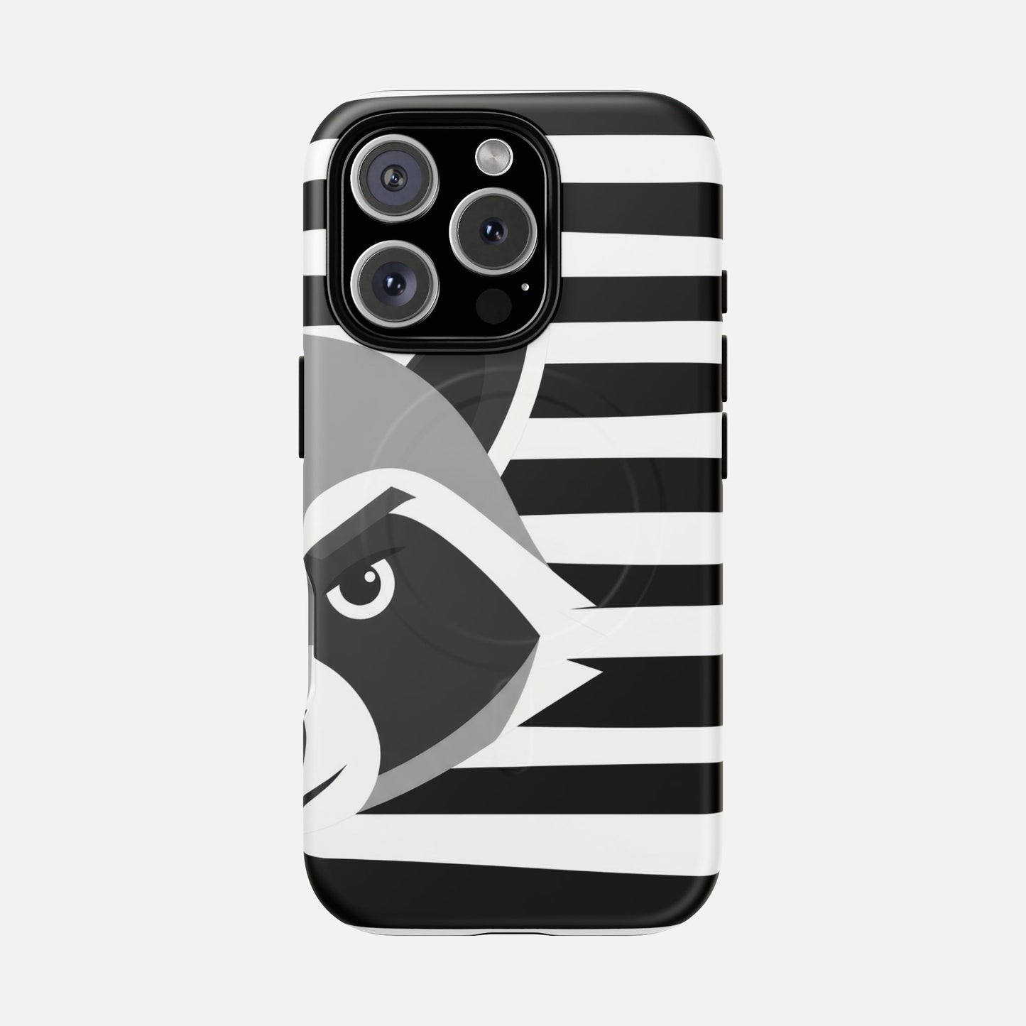 Raccoon Stripe Black & White Animal Design iPhone Case — Tough Magnetic | MagSafe Compatible