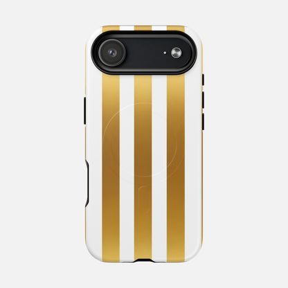 Gold & White Stripe iPhone Case — Tough Magnetic | MagSafe Compatible