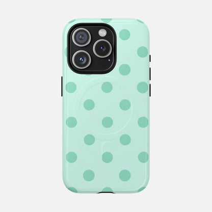 Mint Polka Dot iPhone Case — Tough Magnetic | MagSafe Compatible