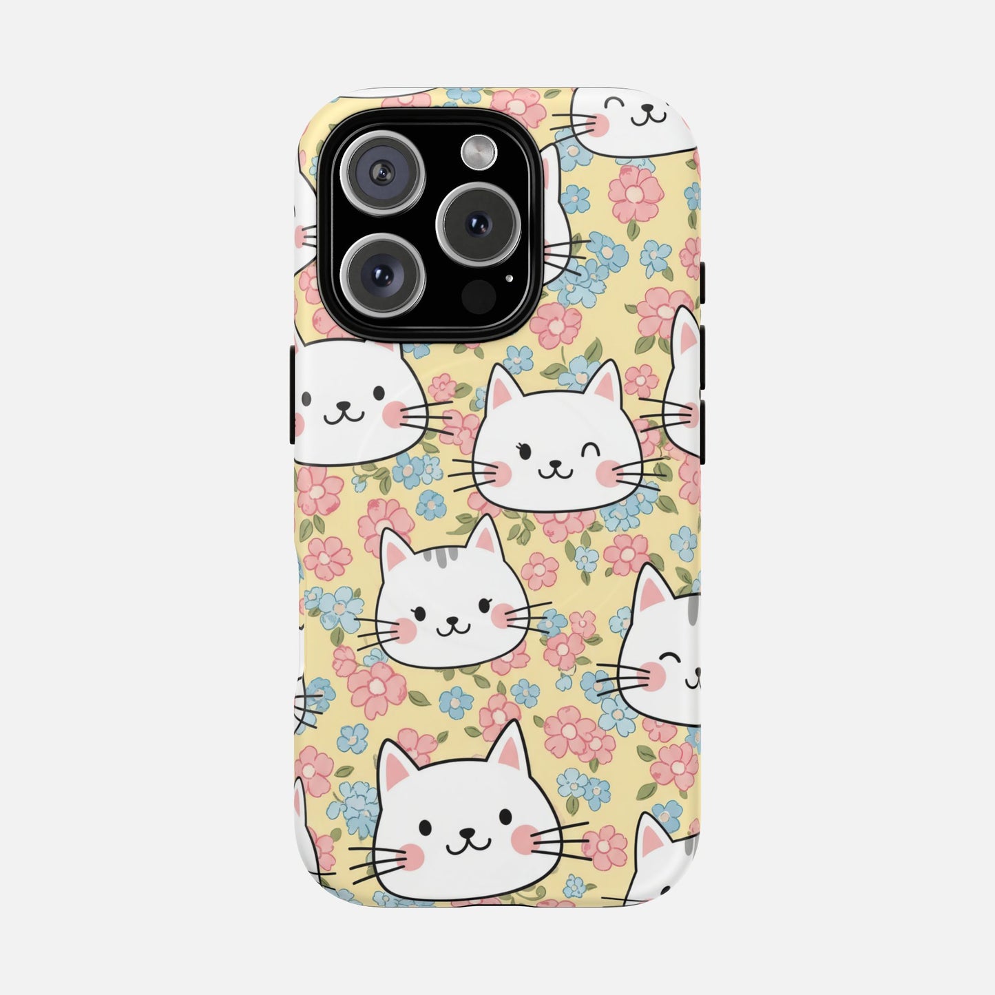 Cute Floral Cat iPhone Case — Tough Magnetic | MagSafe Compatible