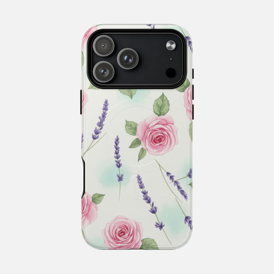Floral Rose & Lavender Tough Magnetic Phone Case — Protective Magnetic iPhone Cover iPhone 17 Pro Max Glossy Phone Case