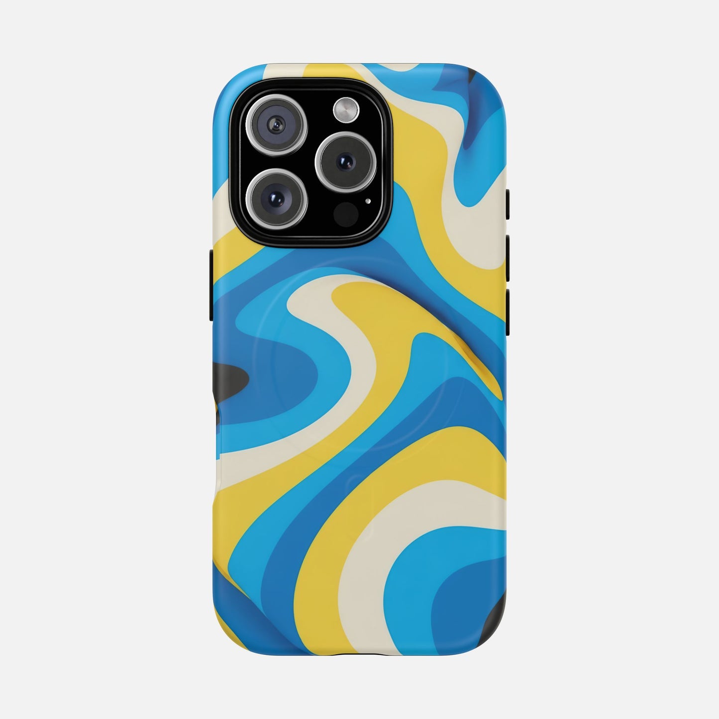 Blue & Yellow Abstract Swirl iPhone Case — Tough Magnetic | MagSafe Compatible
