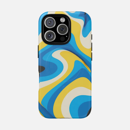 Blue & Yellow Abstract Swirl iPhone Case — Tough Magnetic | MagSafe Compatible
