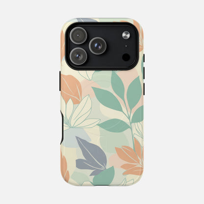 Floral Pastel With Soft Green & Peach Botanical Design iPhone Case — Tough Magnetic | MagSafe Compatible