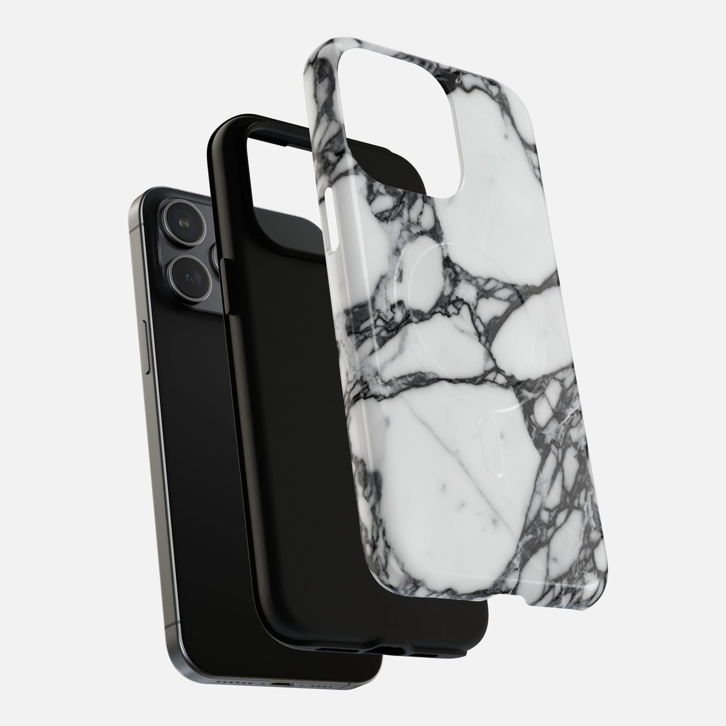 Marble pattern phone case with black accents for modern smartphones