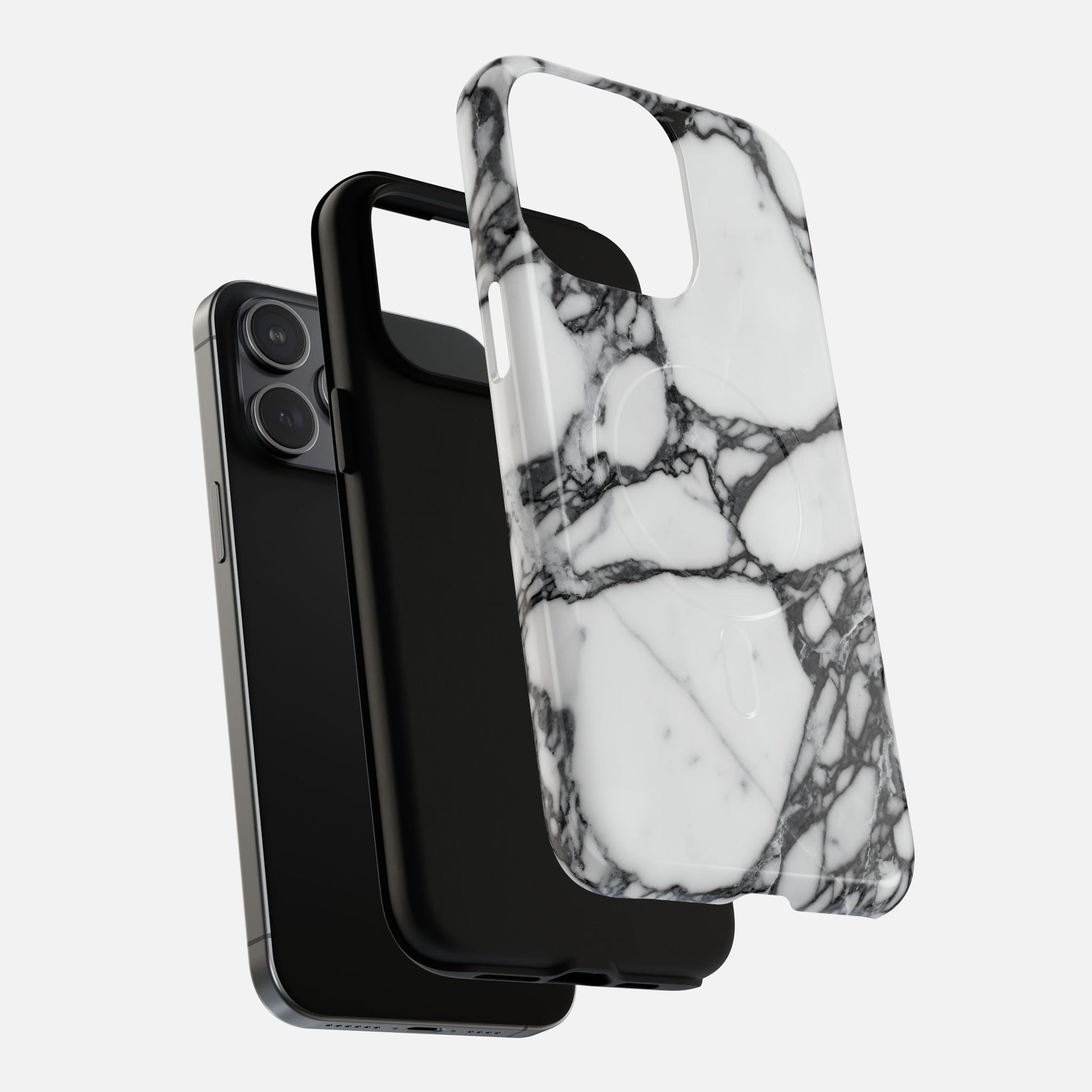 Marble pattern phone case with black accents for modern smartphones