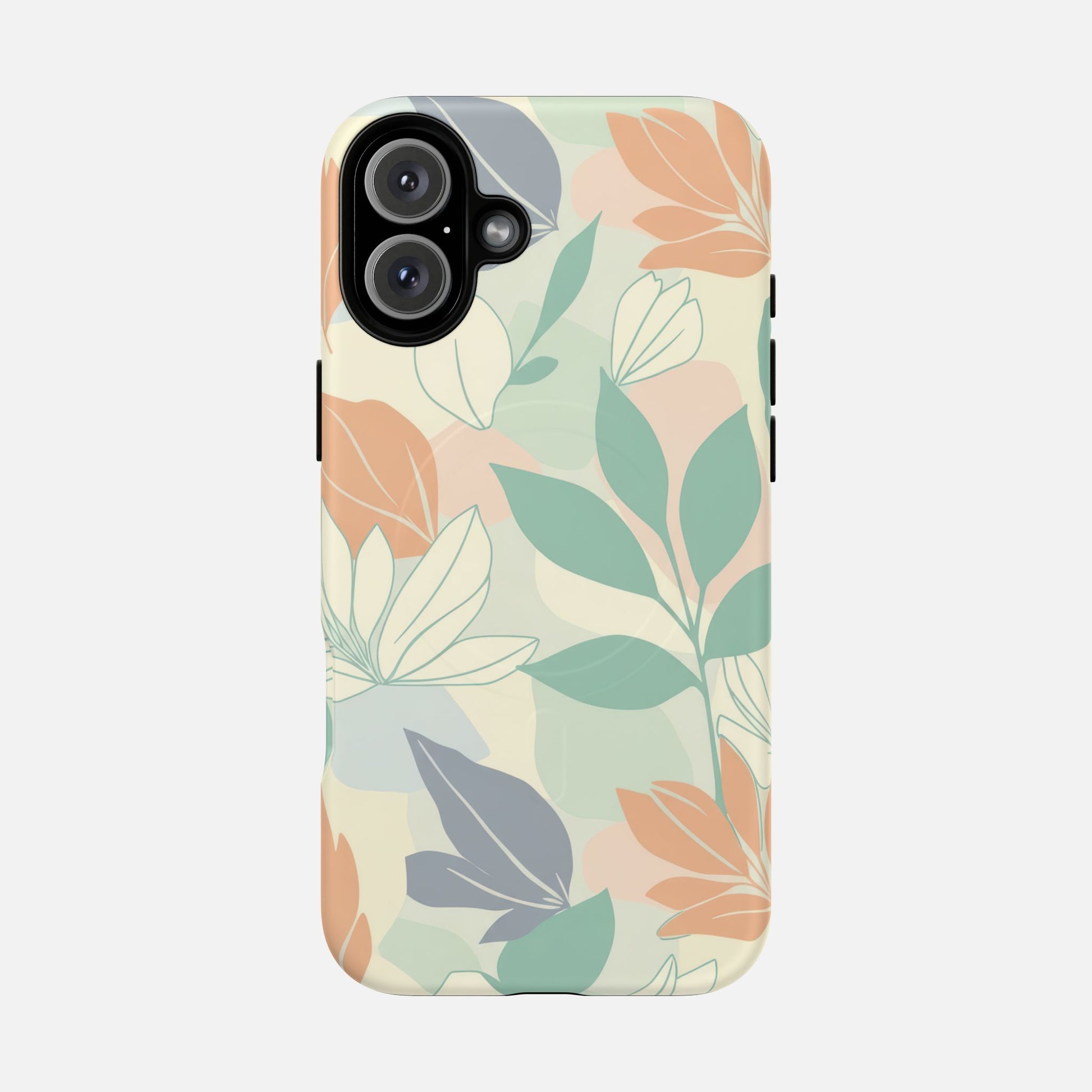 Floral Pastel Tough Magnetic Phone Case — Soft Green & Peach Botanical Design iPhone 16 Plus Matte Phone Case