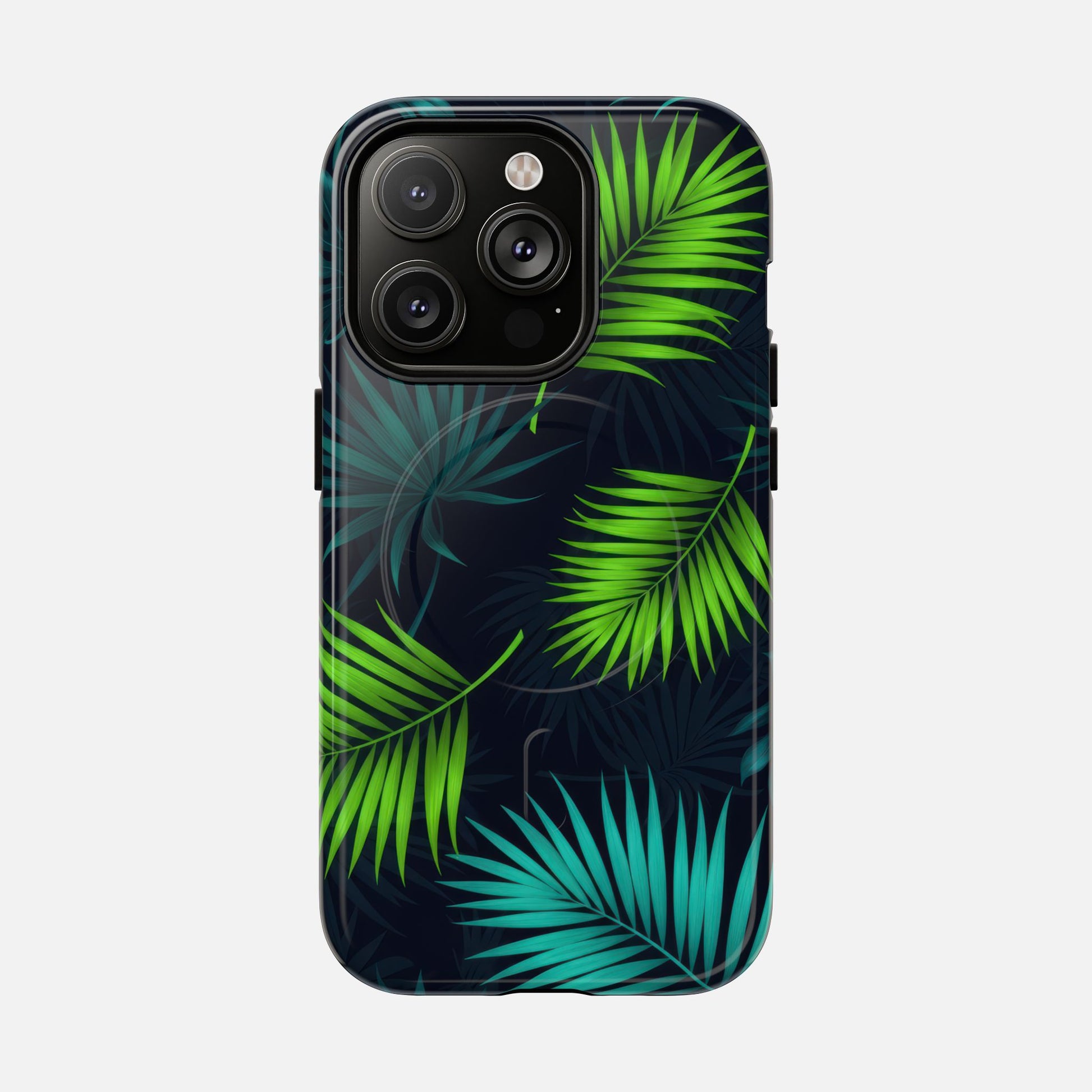 Tropical Palm Tough Magnetic Phone Case — Protective Magnetic iPhone Cover with Green Leaf Design iPhone 14 Pro Glossy Phone Case