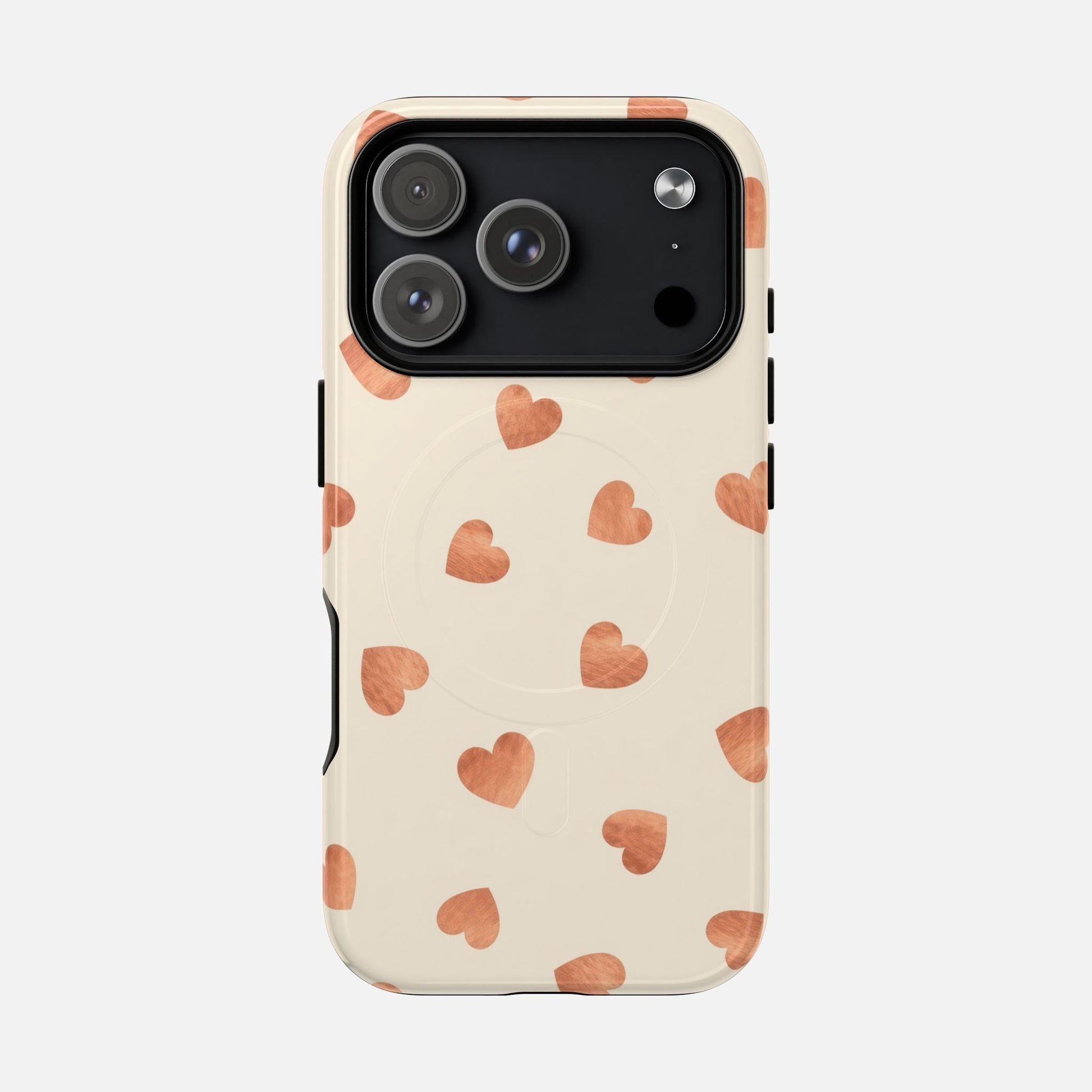 Heart Pattern Tough Magnetic Phone Case — Peach Watercolor Hearts, MagSafe Compatible iPhone 17 Pro Glossy Phone Case