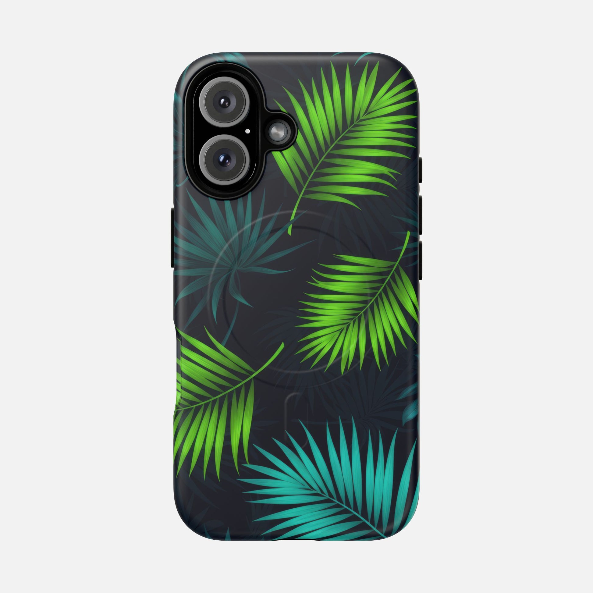 Tropical Palm Tough Magnetic Phone Case — Protective Magnetic iPhone Cover with Green Leaf Design iPhone 16 Matte Phone Case