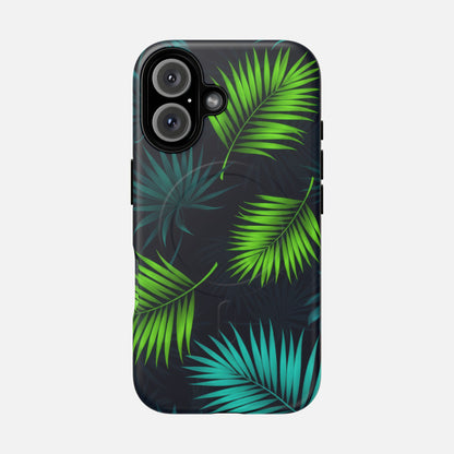 Tropical Palm Tough Magnetic Phone Case — Protective Magnetic iPhone Cover with Green Leaf Design iPhone 16 Matte Phone Case