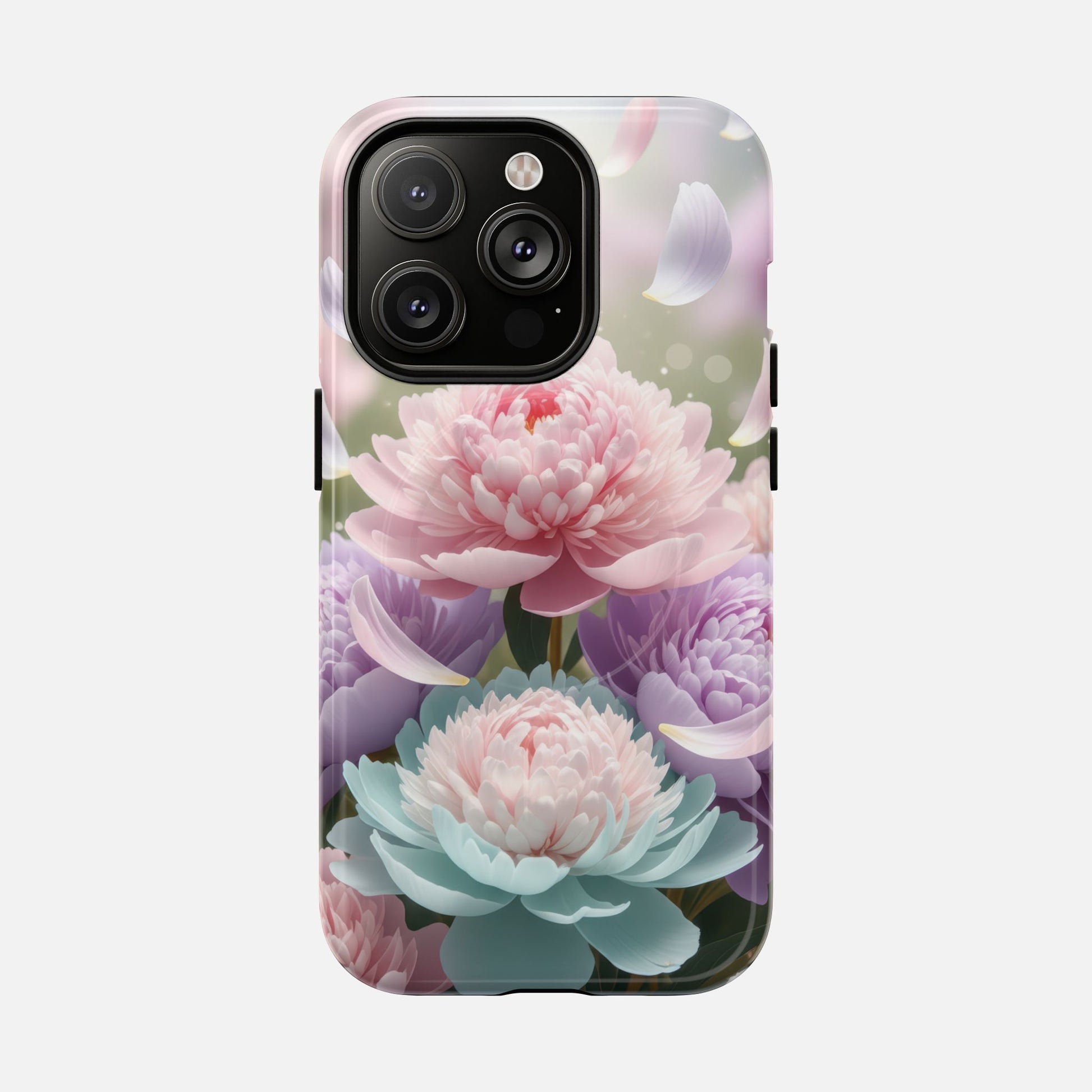 Floral Peony Tough Magnetic Phone Case — Pastel Peony Garden Protective Cover iPhone 14 Pro Glossy Phone Case