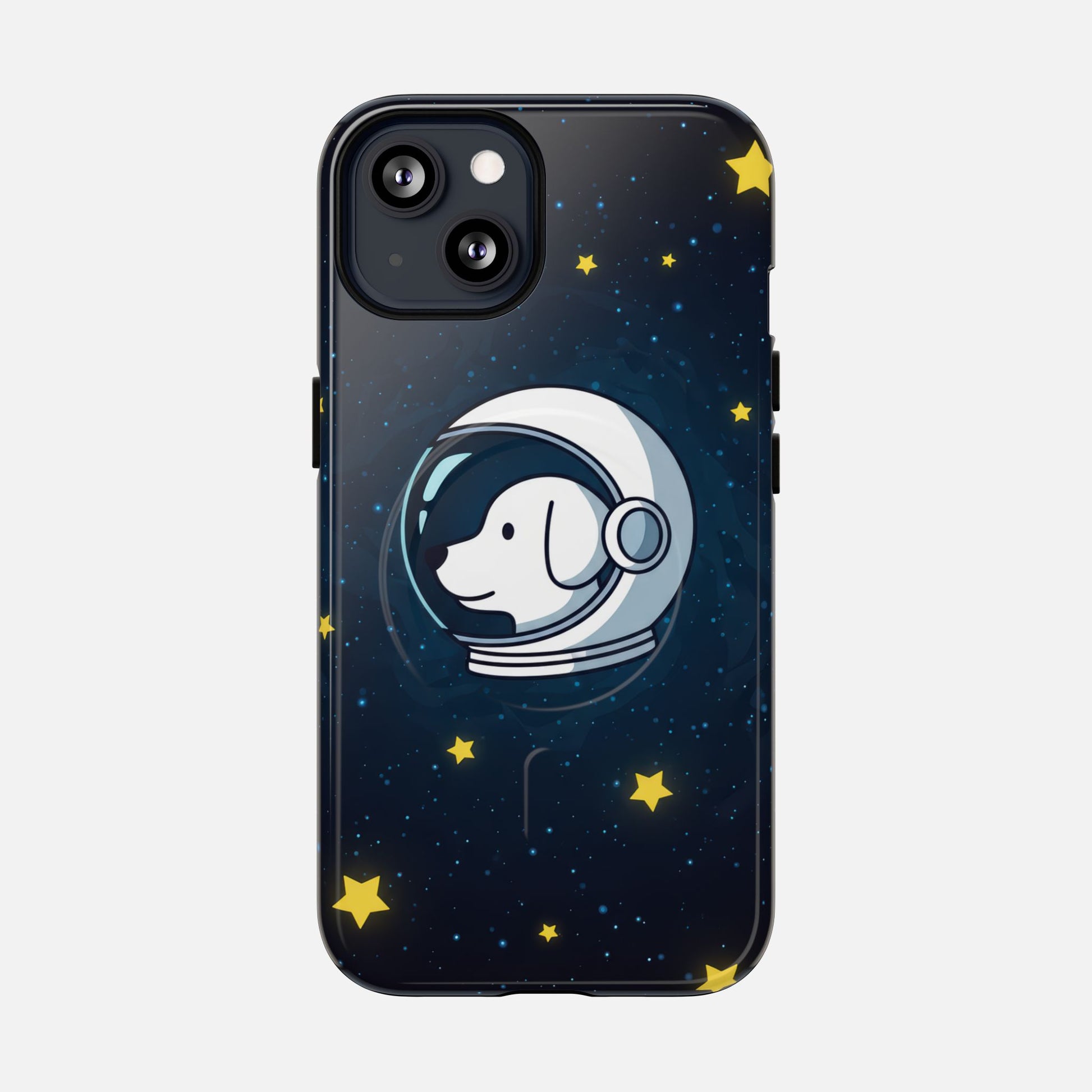 Astronaut Dog Magnetic Phone Case — Cute Space Puppy iPhone Cover with Stars iPhone 13 Glossy Phone Case