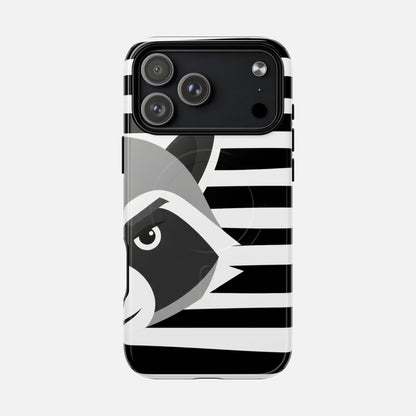 Raccoon Stripe Tough Magnetic Phone Case — Black & White Animal Design iPhone 17 Pro Max Glossy Phone Case