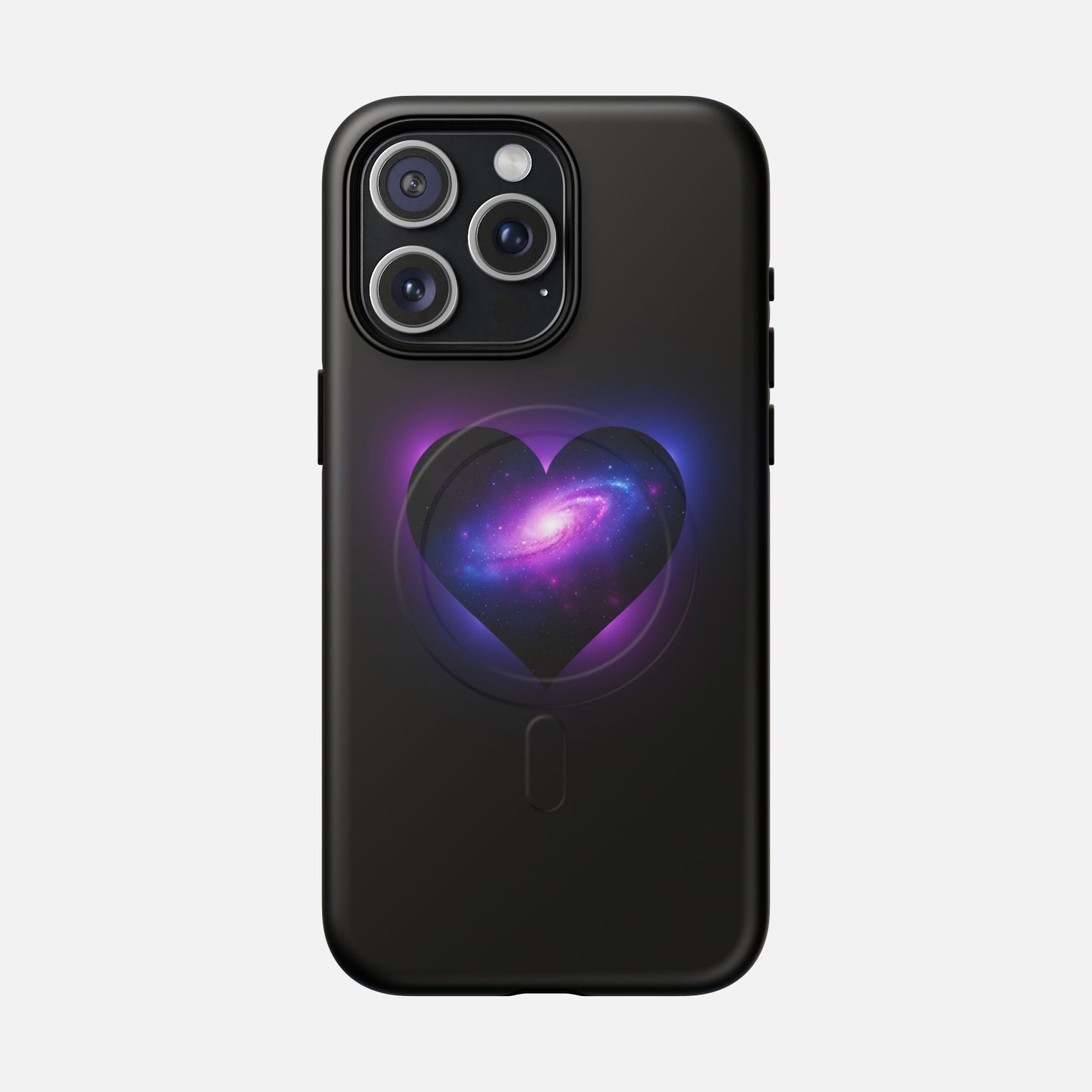 Galaxy Heart Tough Magnetic Phone Case — Magnetic Protective iPhone Cover with Purple Nebula Design iPhone 15 Pro Max Matte Phone Case