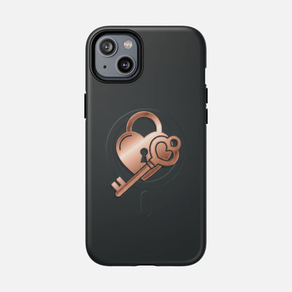 Rose Gold Lock & Key Design iPhone Case — Tough Magnetic | MagSafe Compatible