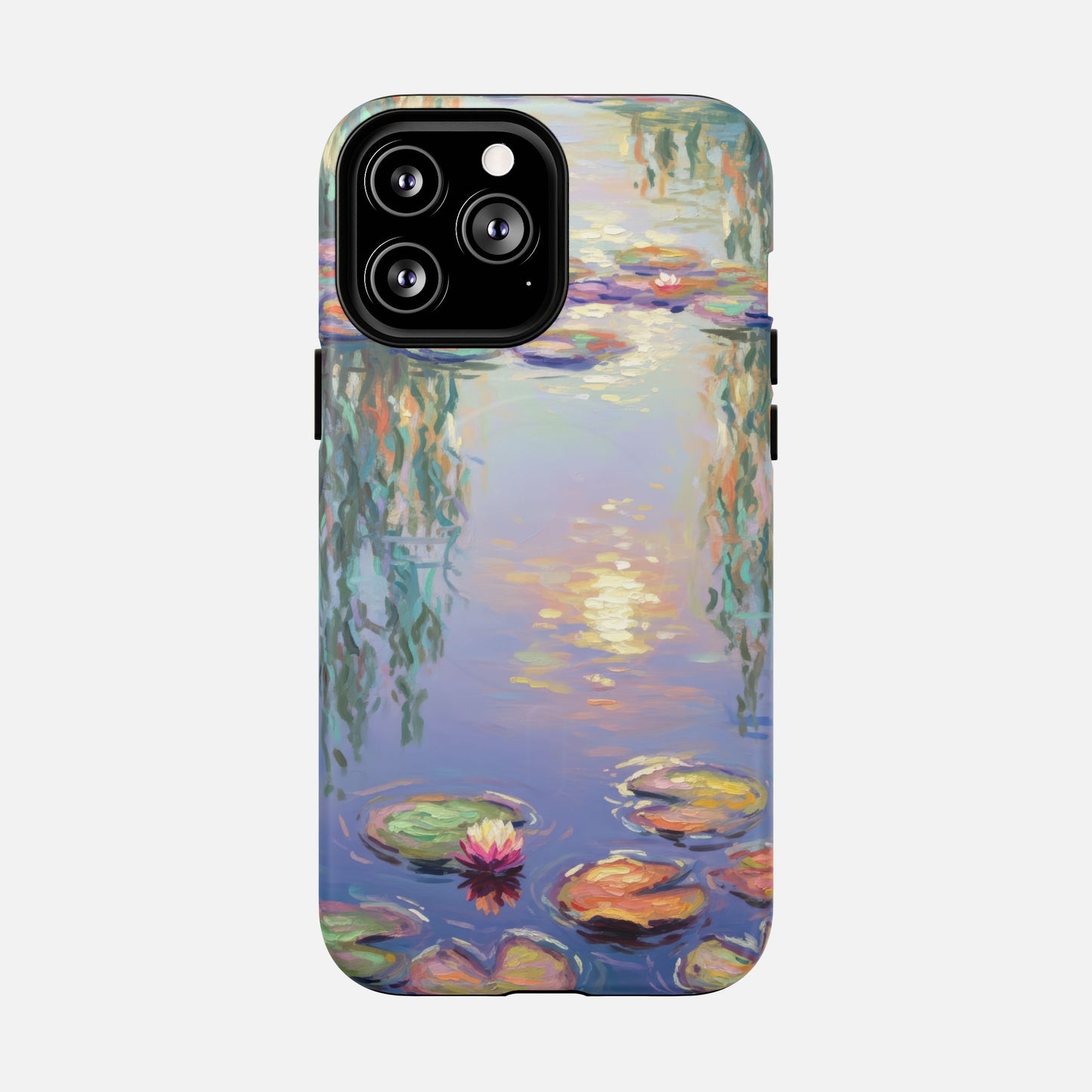 Phone case with Monet-style water lily pond painting, artistic design for iPhone