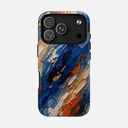 Magnetic Phone Case — Abstract Blue & Orange Paint Texture iPhone 17 Pro Glossy Phone Case