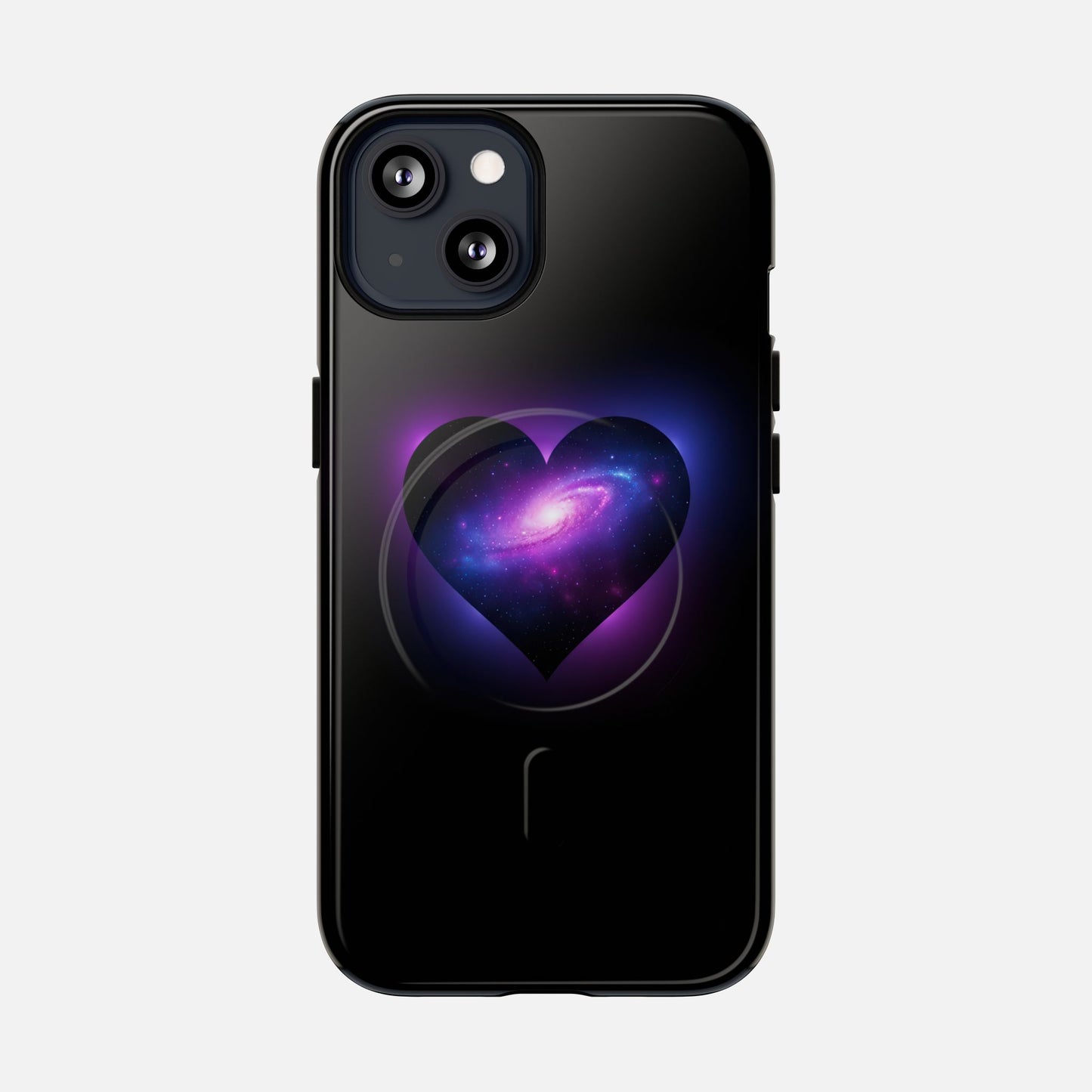 Galaxy Heart Tough Magnetic Phone Case — Magnetic Protective iPhone Cover with Purple Nebula Design iPhone 13 Glossy Phone Case