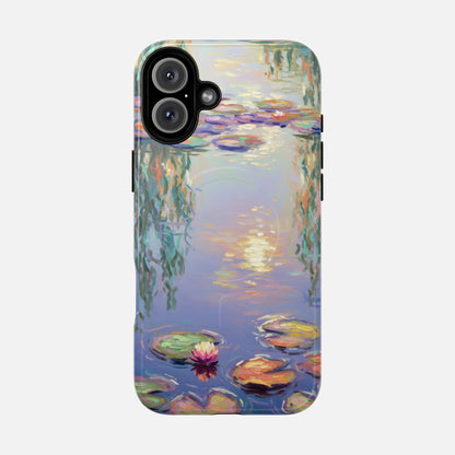 Phone case with Monet-style water lilies painting, artistic design for iPhone protection
