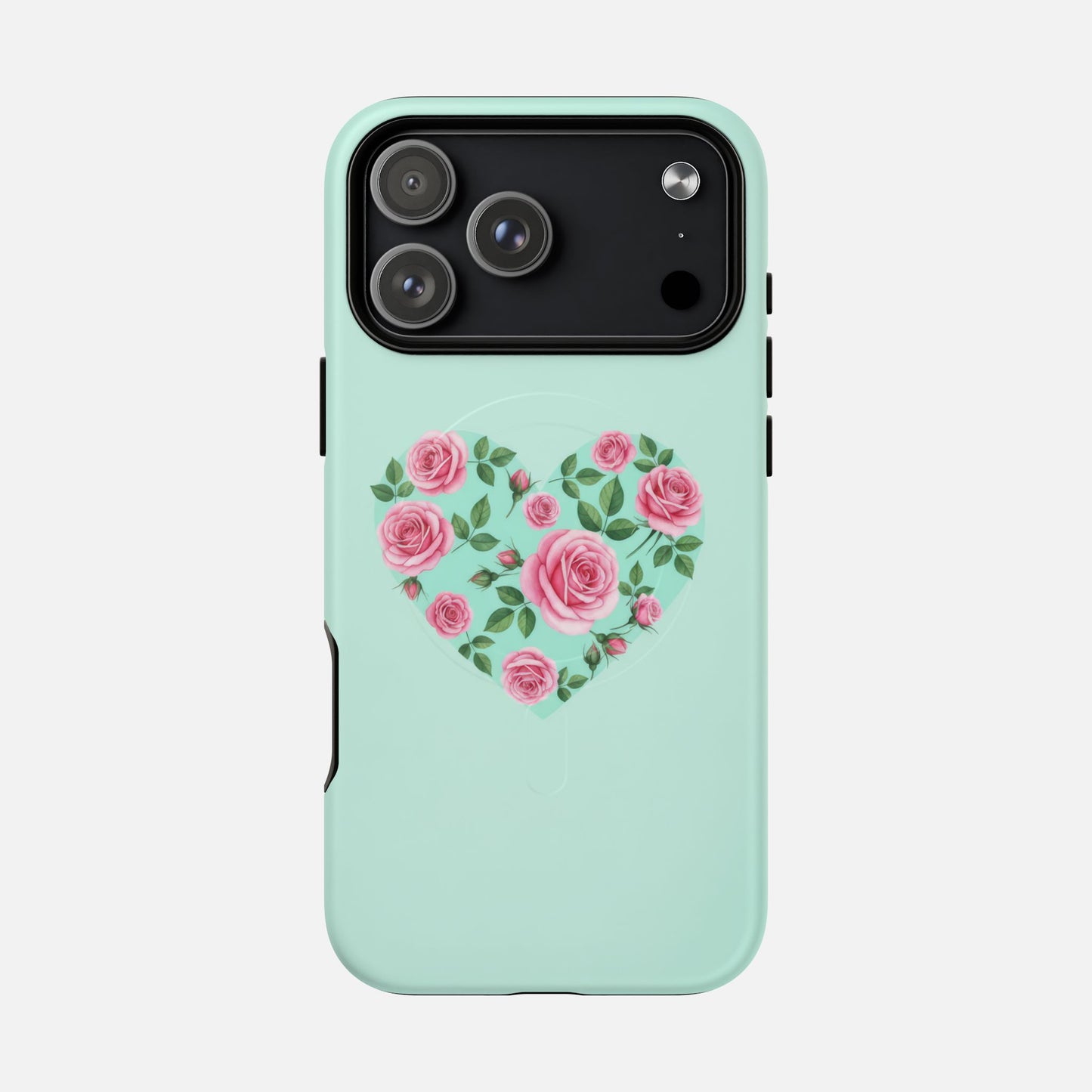 Floral Heart & Mint Rose iPhone Case — Tough Magnetic | MagSafe Compatible