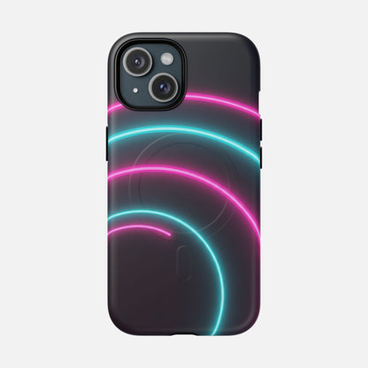 Neon Arc with Pink & Teal Glow iPhone Case — Tough Magnetic | MagSafe Compatible