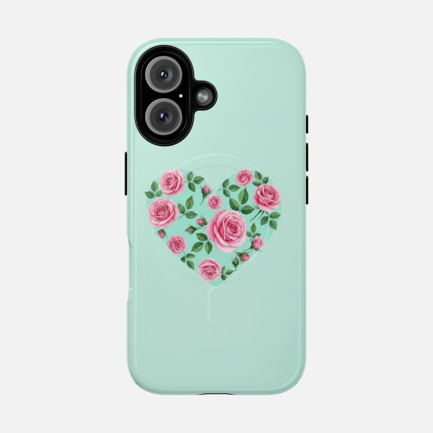 Floral Heart & Mint Rose iPhone Case — Tough Magnetic | MagSafe Compatible