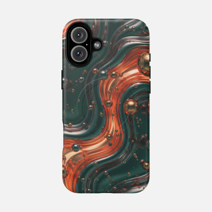 Emerald & Copper Liquid Swirl iPhone Case — Tough Magnetic | MagSafe Compatible