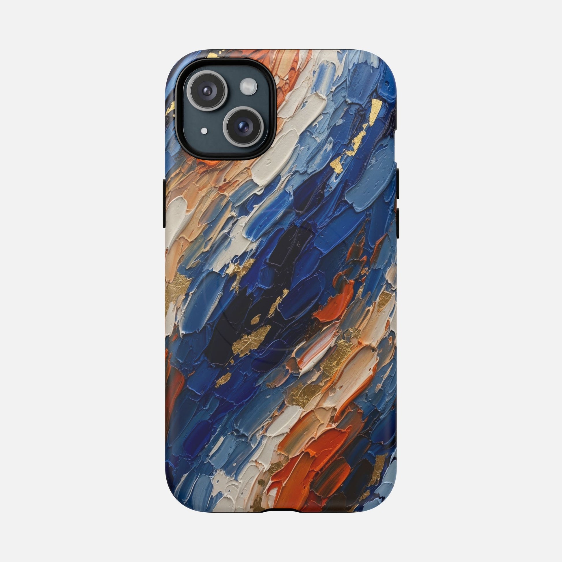 Magnetic Phone Case — Abstract Blue & Orange Paint Texture iPhone 15 Plus Matte Phone Case