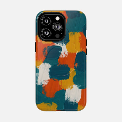 Abstract Brushstroke Colorful Teal, Orange & Mustard iPhone Case — Tough Magnetic | MagSafe Compatible