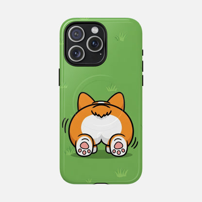 Corgi Butt With Cute Green iPhone Case — Tough Magnetic | MagSafe Compatible