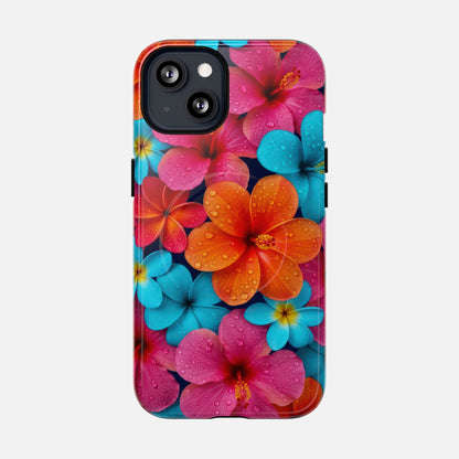 Phone Case — Colorful Tropical Plumeria Floral Magnetic Tough Case iPhone 13 Glossy Phone Case