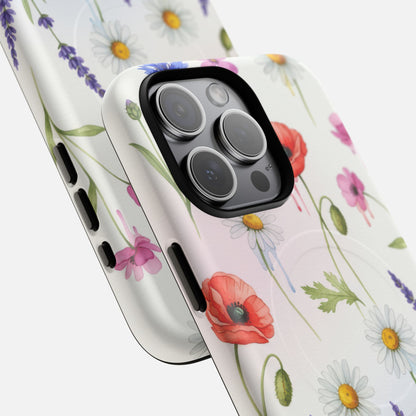 Floral Wildflower Poppies, Daisies & Lavender iPhone Case — Tough Magnetic | MagSafe Compatible