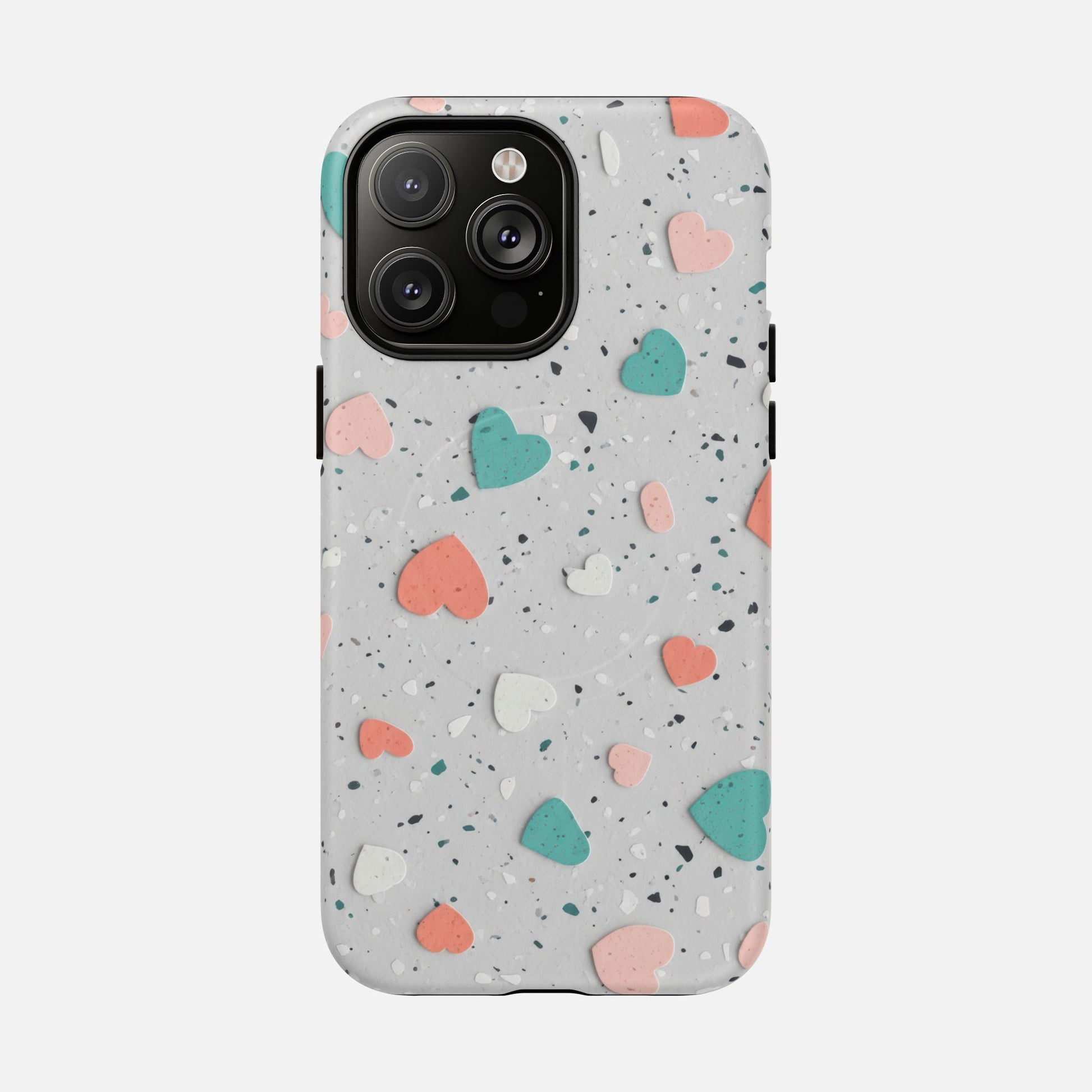 Heart Confetti Tough Magnetic Phone Case — Colorful Terrazzo Love Design iPhone 14 Pro Max Matte Phone Case