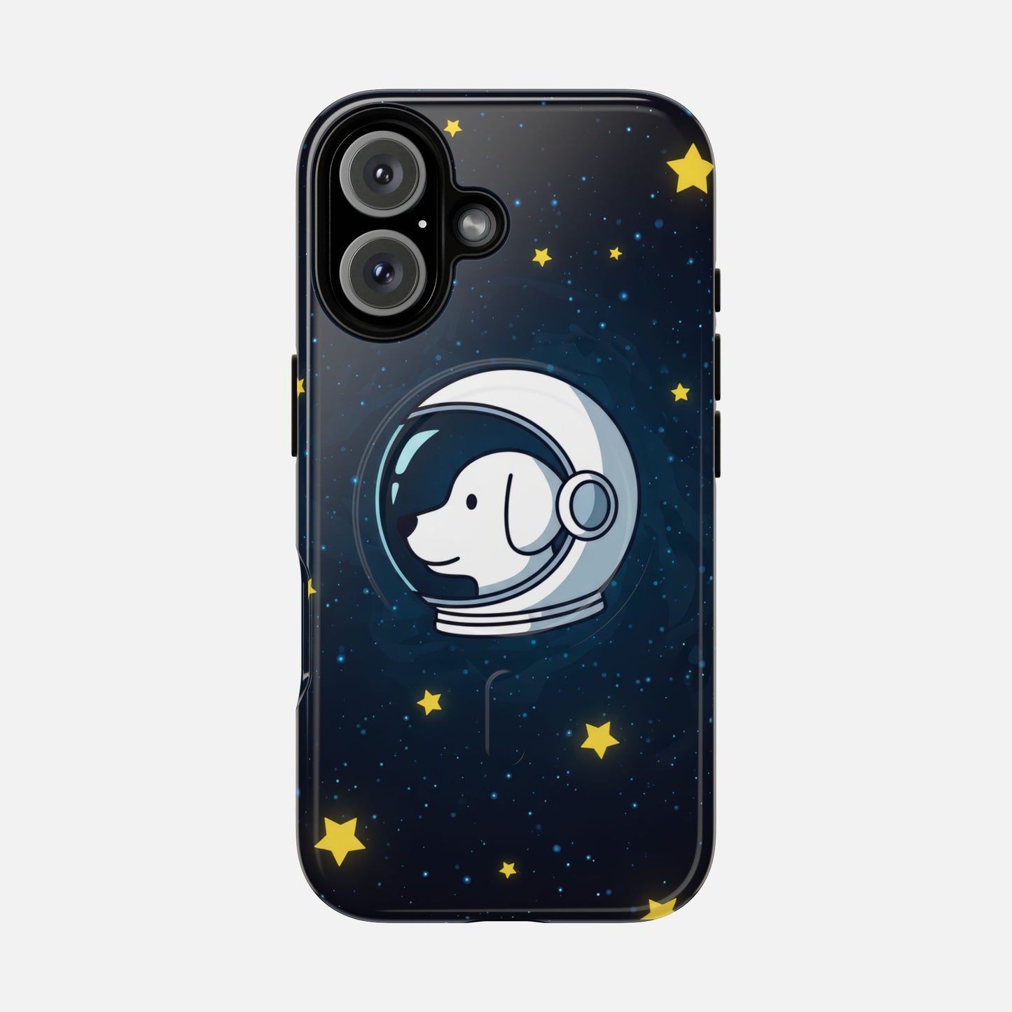Astronaut Dog Magnetic Phone Case — Cute Space Puppy iPhone Cover with Stars iPhone 16 Glossy Phone Case