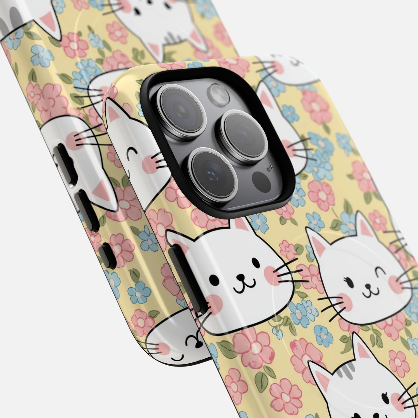 Cute Floral Cat iPhone Case — Tough Magnetic | MagSafe Compatible