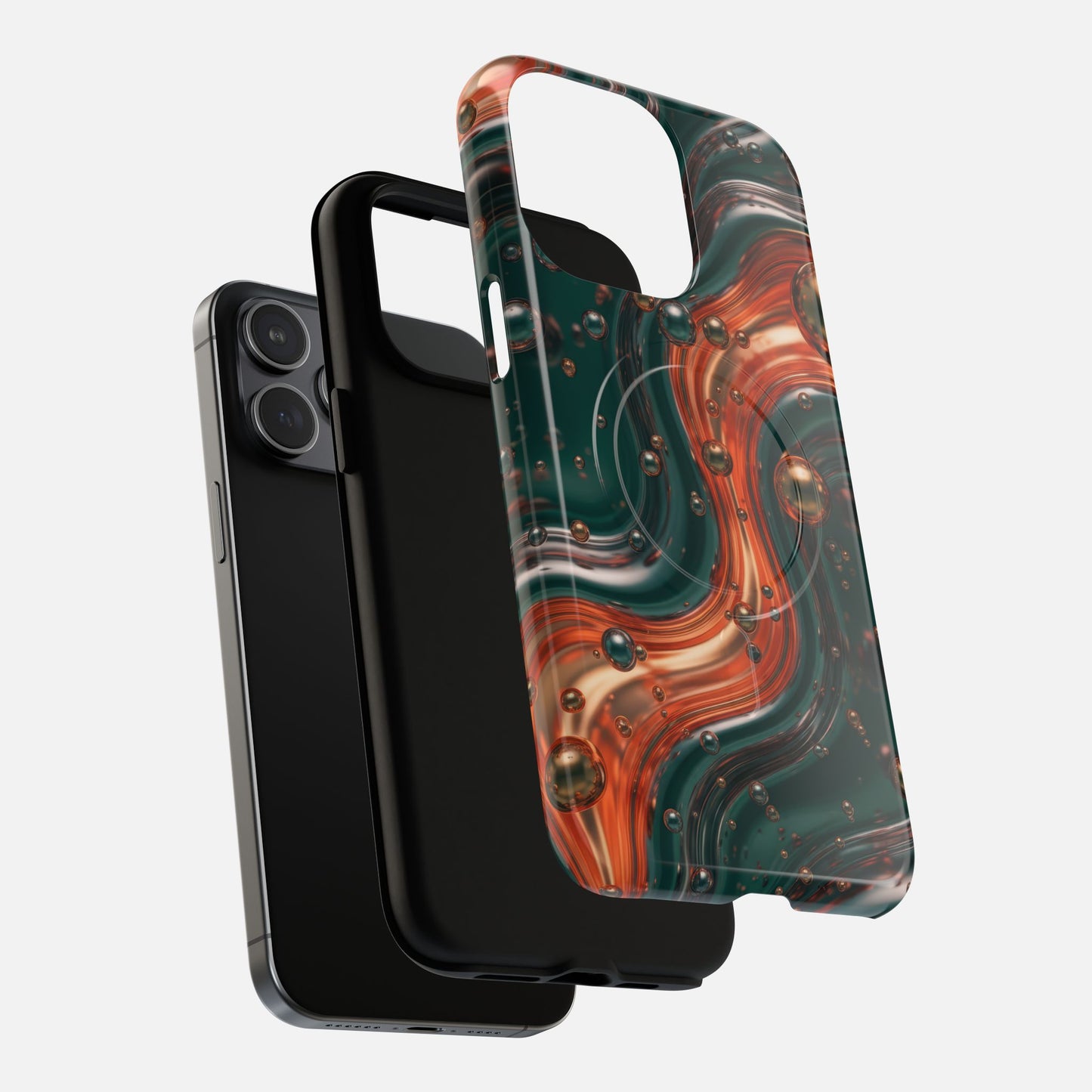 Emerald & Copper Liquid Swirl iPhone Case — Tough Magnetic | MagSafe Compatible