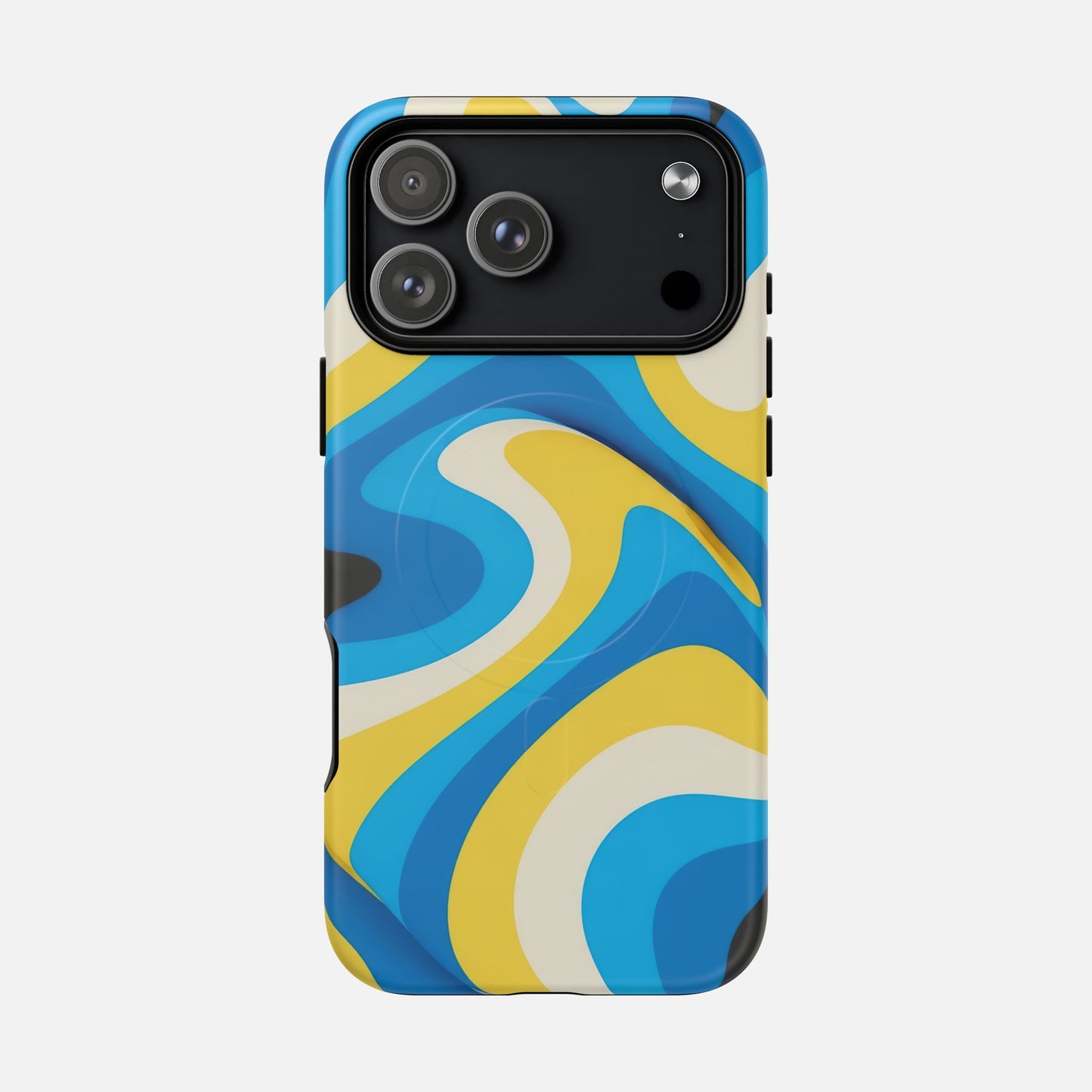 Blue & Yellow Abstract Swirl iPhone Case — Tough Magnetic | MagSafe Compatible