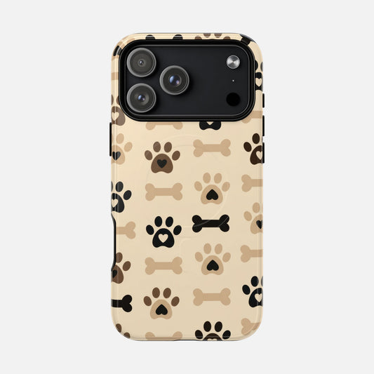 Paw Print Phone Case — Beige Dog Bones & Paws Magnetic Tough Case iPhone 17 Pro Max Glossy Phone Case