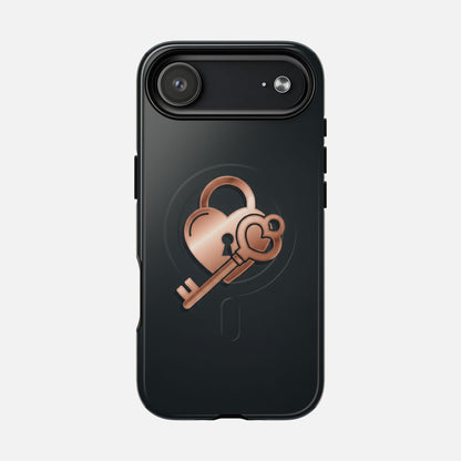 Rose Gold Lock & Key Design iPhone Case — Tough Magnetic | MagSafe Compatible